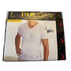 Polo Ralph Lauren Mens Classic Fit V Neck‎ 3-Pack  T-Shirt SMALL BLACK